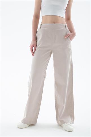 CEPLİ GENİŞ PAÇA BEJ KADIN PANTOLON  0042-2Y5