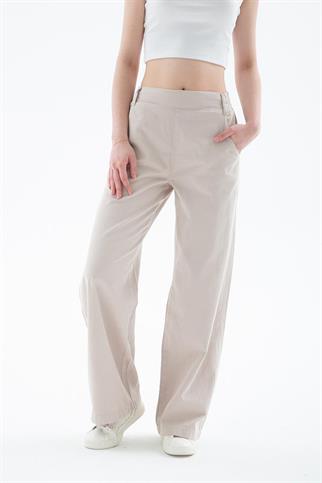 CEPLİ GENİŞ PAÇA BEJ KADIN PANTOLON  0042-2Y5