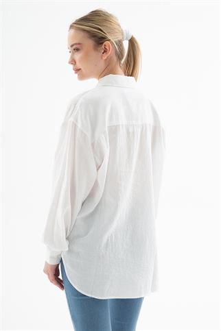 ARKASI UZUN BEYAZ KADIN GÖMLEK 0051-2Y5