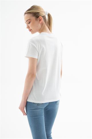 ÇİÇEK BASKILI BEYAZ KADIN T-SHİRT  0085-2Y5