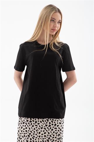 KISA KOLLU SIFIR YAKA SİYAH KADIN T-SHİRT  0131-2Y5