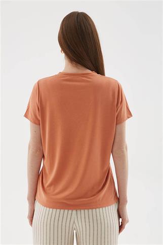 V YAKA KISA KOLLU ORANJ KADIN BLUZ  0144-2Y5