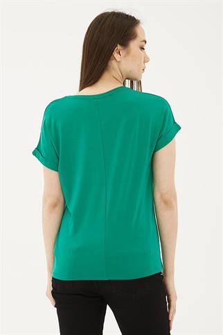 KATLAMALI KOL SIFIR YAKA YEŞİL  KADIN BLUZ  0194-2Y5