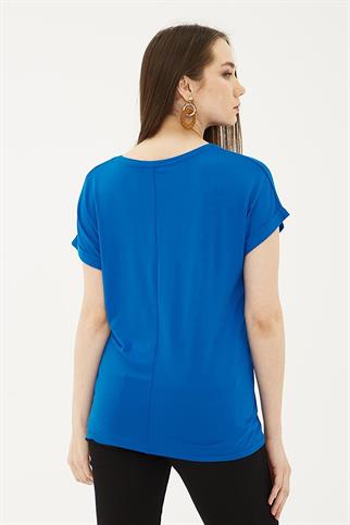 KATLAMALI KOL SIFIR YAKA SAKS  KADIN BLUZ 0194-2Y5