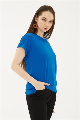 KATLAMALI KOL SIFIR YAKA SAKS  KADIN BLUZ 0194-2Y5