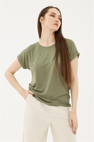 KATLAMALI KOL SIFIR YAKA HAKİ KADIN BLUZ  0194-2Y5