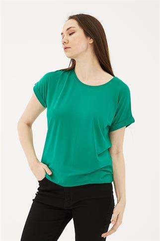 KATLAMALI KOL SIFIR YAKA YEŞİL  KADIN BLUZ  0194-2Y5