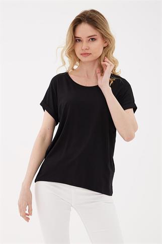 KATLAMALI KOL SIFIR YAKA SİYAH KADIN BLUZ 0194-2Y5