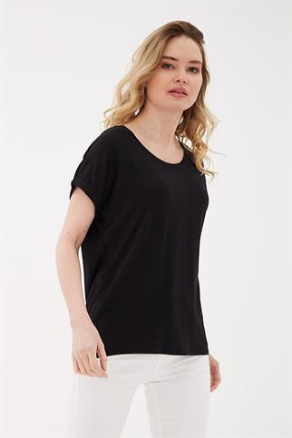 KATLAMALI KOL SIFIR YAKA SİYAH KADIN BLUZ 0194-2Y5