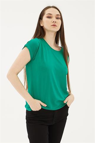 KATLAMALI KOL SIFIR YAKA YEŞİL  KADIN BLUZ  0194-2Y5