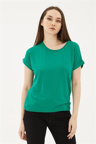 KATLAMALI KOL SIFIR YAKA YEŞİL  KADIN BLUZ  0194-2Y5