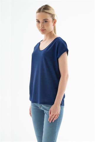 SIFIR YAKA KISA KOLLU SAKS KADIN BLUZ 0202-2Y5