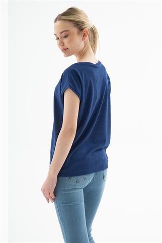 SIFIR YAKA KISA KOLLU SAKS KADIN BLUZ 0202-2Y5