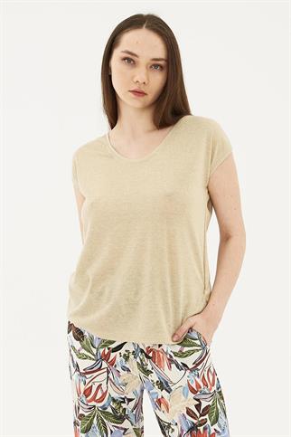 SIFIR YAKA KISA KOLLU GOLD KADIN BLUZ  0202-2Y5 