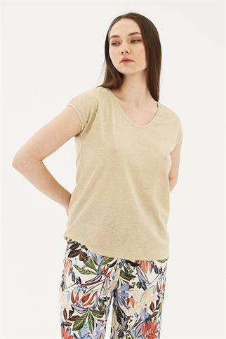 SIFIR YAKA KISA KOLLU GOLD KADIN BLUZ  0202-2Y5 