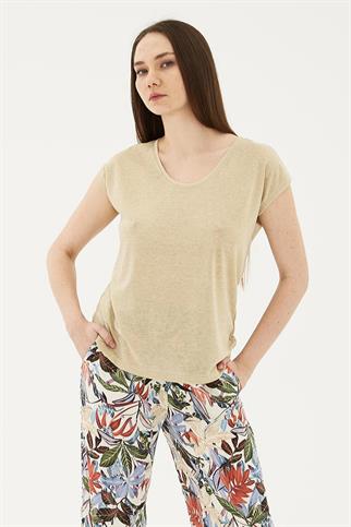 SIFIR YAKA KISA KOLLU GOLD KADIN BLUZ  0202-2Y5 