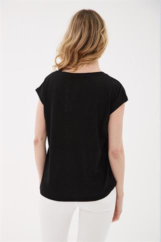 SIFIR YAKA KISA KOLLU SİYAH  KADIN BLUZ 0202-2Y5