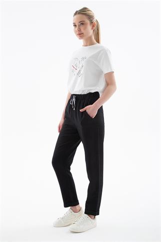 BELİ LASTİKLİ SİYAH KADIN PANTOLON  0250-2Y5