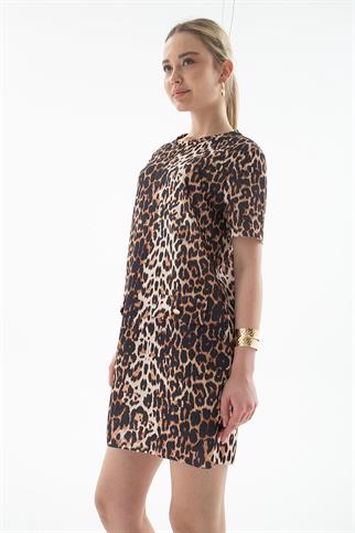 KISA KOLLU LEOPAR DESENLİ KADIN ELBİSE  0262-2Y5