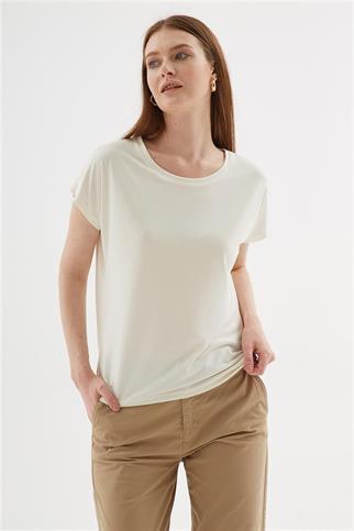 BİSİKLET YAKA KISA KOLLU EKRU KADIN BLUZ 0374-2Y5 