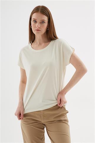 BİSİKLET YAKA KISA KOLLU EKRU KADIN BLUZ 0374-2Y5 