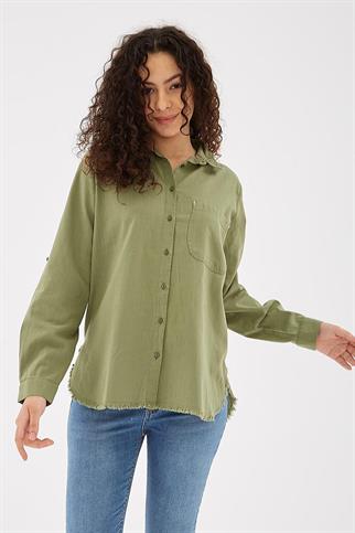 UZUN KOLLU CEPLİ HAKİ  KADIN GÖMLEK 0390-2Y5