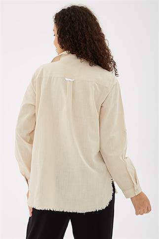 UZUN KOLLU CEPLİ BEJ  KADIN GÖMLEK 0390-2Y5