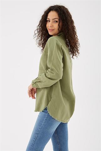 UZUN KOLLU CEPLİ HAKİ  KADIN GÖMLEK 0390-2Y5