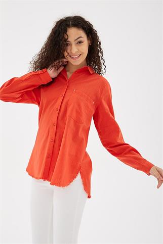 UZUN KOLLU CEPLİ KIRMIZI  KADIN GÖMLEK 0390-2Y5