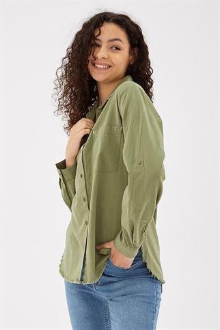 UZUN KOLLU CEPLİ HAKİ  KADIN GÖMLEK 0390-2Y5