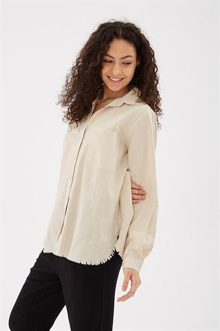 UZUN KOLLU CEPLİ BEJ  KADIN GÖMLEK 0390-2Y5