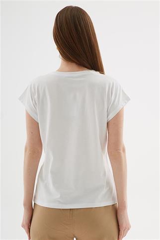 YAPRAK DESENLİ BEYAZ KADIN T-SHİRT  0470-2Y5