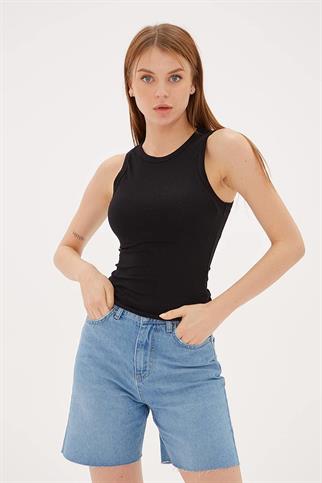 KOLSUZ SIFIR YAKA SİYAH  KADIN CROP 0479-2Y5
