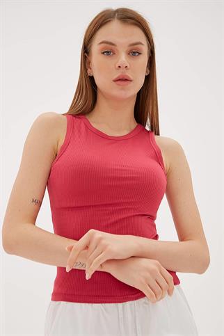 KOLSUZ SIFIR YAKA MERCAN  KADIN CROP 0479-2Y5