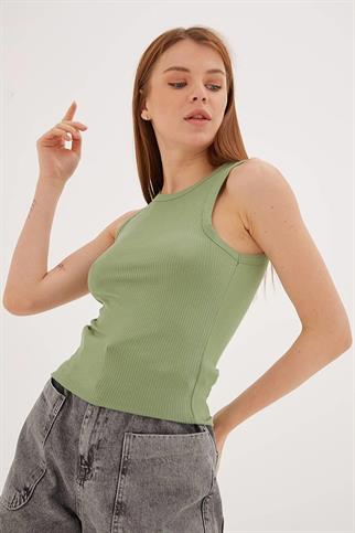 KOLSUZ SIFIR YAKA YEŞİL KADIN CROP  0479-2Y5