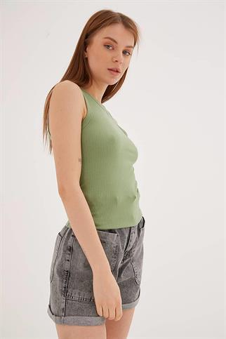 KOLSUZ SIFIR YAKA YEŞİL KADIN CROP  0479-2Y5