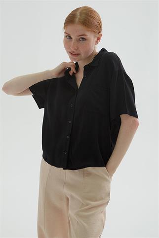 KISA KOLLU CEPLİ SİYAH KADIN GÖMLEK  0515-2Y5