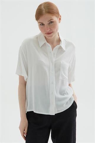 KISA KOLLU CEPLİ EKRU  KADIN GÖMLEK 0515-2Y5