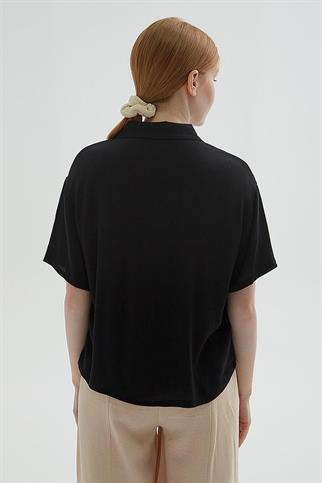 KISA KOLLU CEPLİ SİYAH KADIN GÖMLEK  0515-2Y5