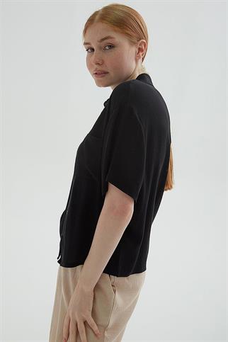 KISA KOLLU CEPLİ SİYAH KADIN GÖMLEK  0515-2Y5