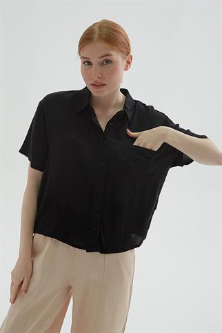 KISA KOLLU CEPLİ SİYAH KADIN GÖMLEK  0515-2Y5
