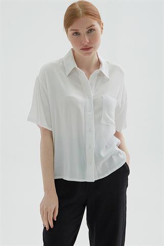 KISA KOLLU CEPLİ EKRU  KADIN GÖMLEK 0515-2Y5