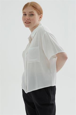 KISA KOLLU CEPLİ EKRU  KADIN GÖMLEK 0515-2Y5