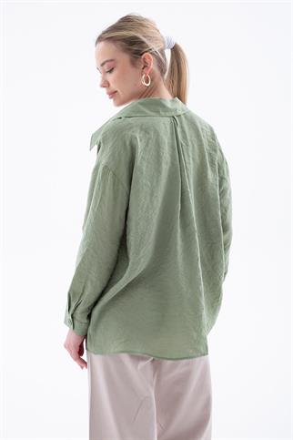 UZUN KOLLU CEPLİ HAKİ  KADIN GÖMLEK 0571-2Y5