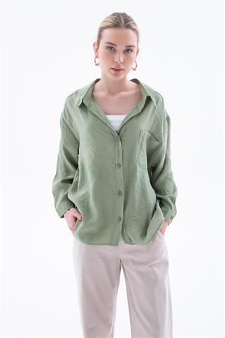 UZUN KOLLU CEPLİ HAKİ  KADIN GÖMLEK 0571-2Y5