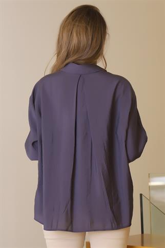 UZUN KOLLU CEPLİ  ANTRASİT KADIN GÖMLEK  0571-2Y5