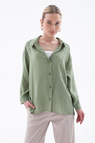 UZUN KOLLU CEPLİ HAKİ  KADIN GÖMLEK 0571-2Y5