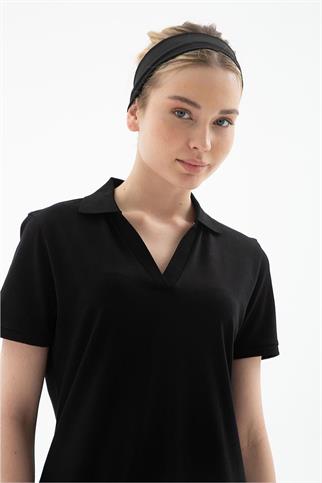 POLO YAKA KISA KOLLU SİYAH KADIN ELBİSE  0600-2Y5
