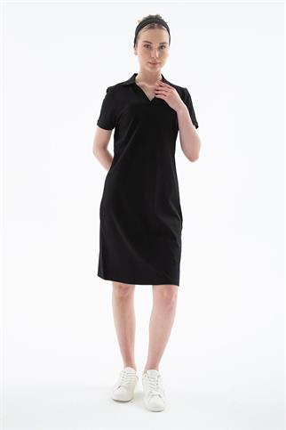 POLO YAKA KISA KOLLU SİYAH KADIN ELBİSE  0600-2Y5