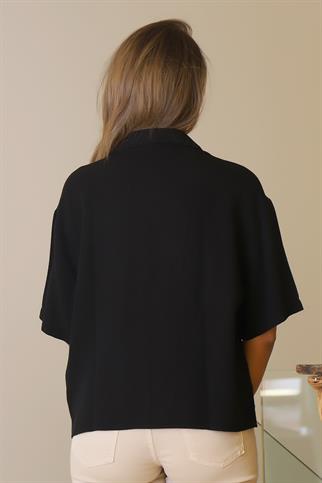 KISA KOLLU SALAŞ SİYAH KADIN GÖMLEK  0605-2Y5